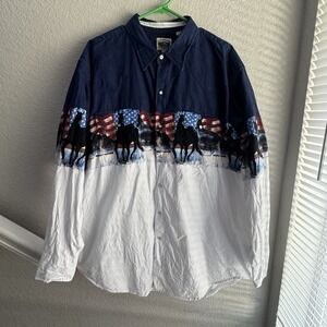 Cumberland Outfitters Pearl Snap Western Cowboy Shirt Men 2XL Horse Flag Cowboy